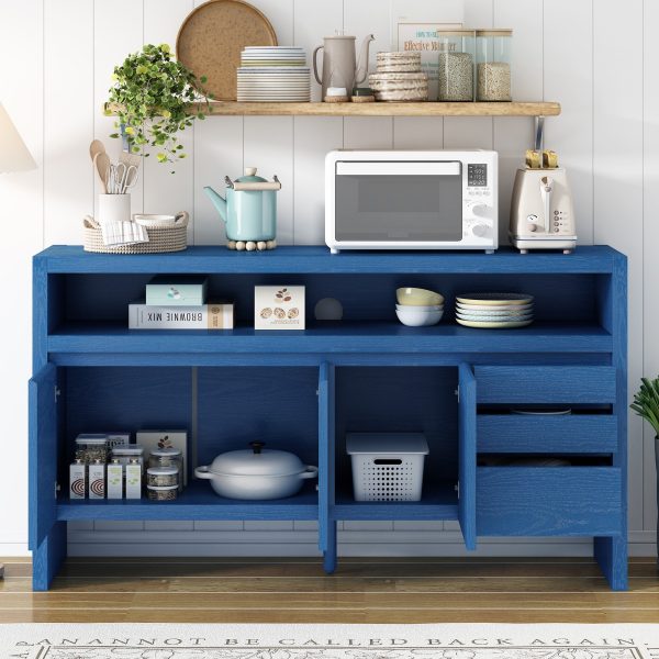 60" 3-Door & 3-Drawer Sideboard C Modern Ash Veneer MDF Storage Cabinet with Semi-Open Shelf & Semi-Circular Back Cutout, Large Capacity Buffet for Living Room, Hallway and Dining Area