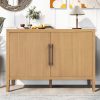 1-8.jpg 47.25-Inch Farmhouse Sideboard with Pine Veneer, 2-Door Retro Buffet & Minimalist Wooden Storage Cabinet with Metal Handles and Adjustable Feet for Living Room & Kitchen