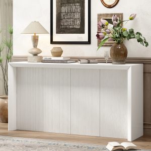 Simple Entryway Table with Acacia Wood Veneer & Wavy Design C Ideal for Study, Entryway, Hallway, Living Room & Foyer