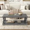 Vintage Coffee Table with Artistic Vase Column Legs & Premium Pine Veneer, Timeless Charm for Living Room and Study