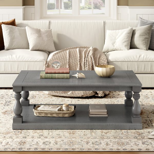 Vintage Coffee Table with Artistic Vase Column Legs & Premium Pine Veneer, Timeless Charm for Living Room and Study