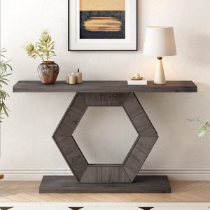 Modern Entryway Table with Innovative Hollow Hexagonal Legs & Premium Fir Veneer, Elegant Accent Table for Hallway, Entryway and Living Room