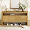 1-85.jpg 60" 4-Door Modern Minimalist Sideboard with Solid Wood Veneer & Open Shelf, Natural Wood Grain Storage Console for Living Room, Hallway & Dining Area