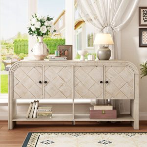 Versatile Woven Wood Slats & Solid Wood Veneer Console Table C Ideal for Entryway, Hallway, Living Room, Foyer & Corridor