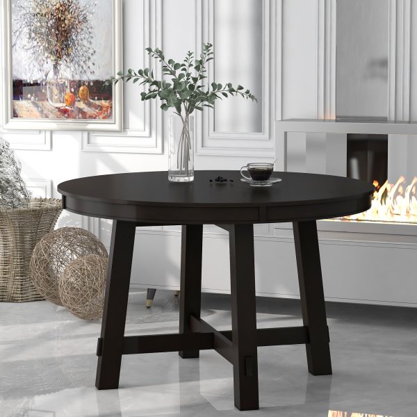 Farmhouse Round Extendable Dining Table with 16-Inch Leaf C Wood Kitchen Dining Table