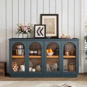 1-93.jpg 4-Door Arched Buffet Cabinet with Glass Doors & Large Storage, Adjustable Shelves for Kitchen, Dining Room & Living Room