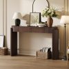Natural Wood Grain Entryway Console Table with Fluted Design, Oval Top & 2 Drawers for Hallway & Living Room