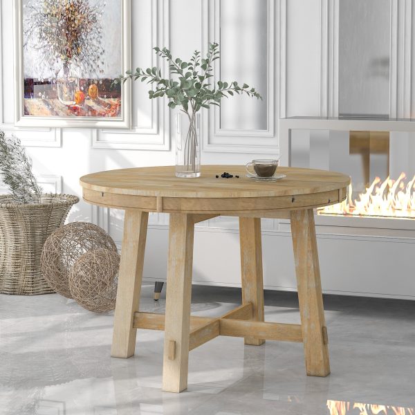 Farmhouse Round Extendable Dining Table with 16" Removable Leaf, Wooden Kitchen Table
