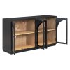 4-Door Arched Buffet Sideboard with Glass Doors & Large Storage, Adjustable Shelves for Kitchen, Dining Room & Living Room