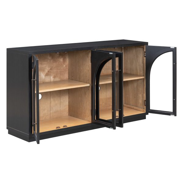 4-Door Arched Buffet Sideboard with Glass Doors & Large Storage, Adjustable Shelves for Kitchen, Dining Room & Living Room
