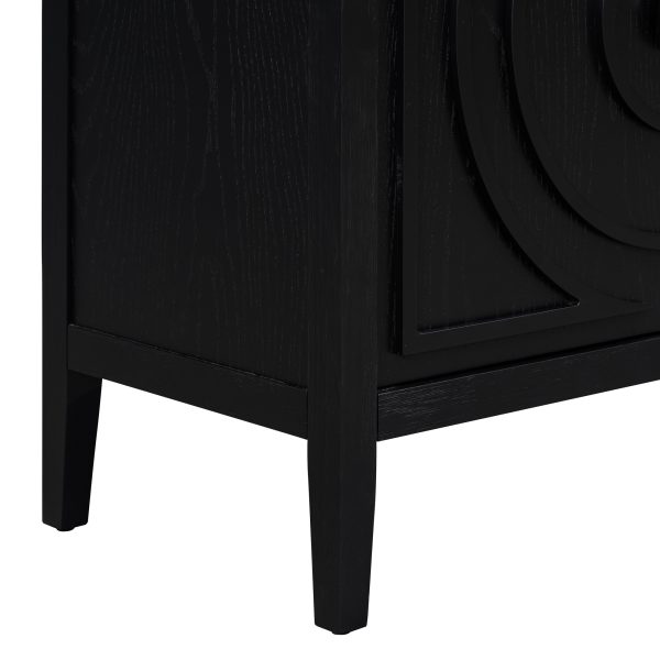 Retro Sideboard with Circular Groove Design & Round Metal Door Handles for Entryway, Dining Room & Living Room