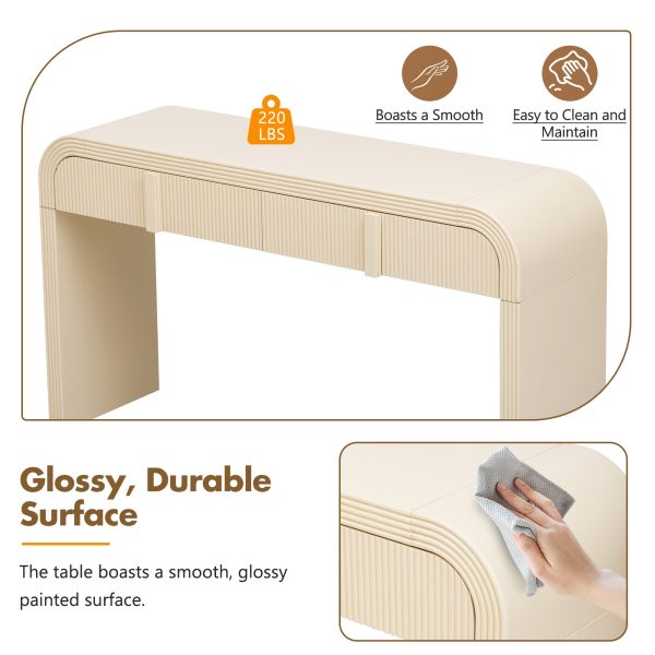 Modern Console Table with 2 Storage Drawers, Fluted Entryway Table with Rounded Silhouette for Hallway & Living Room