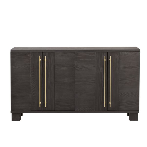 Wood Sideboard Buffet Cabinet with Storage, Adjustable Shelves and Gold Handles for Kitchen, Dining & Living Room