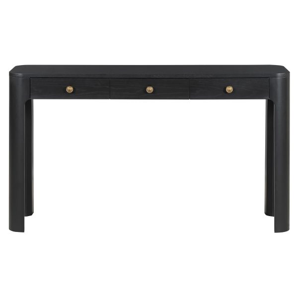 2-123.jpg Rustic Console Table with Curved Safety Edges, 3 Hidden Drawers & Thick Sturdy Legs, Versatile Sofa Table for Entryway, Hallway & Living Room