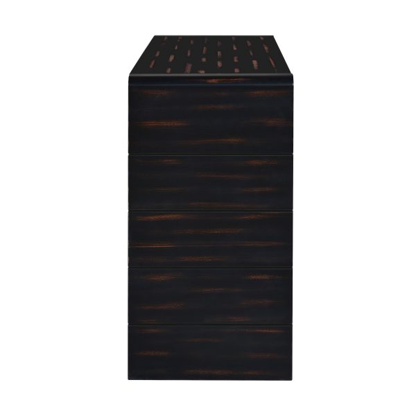2-132.jpg Curved Wooden Console Table with 2 Storage Drawers, Farmhouse Rustic Entryway Table in Distressed Black for Hallway & Living Room