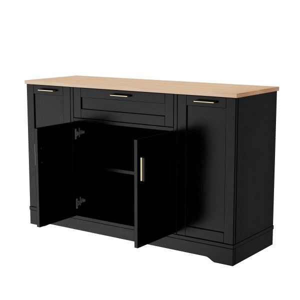 Multi-Functional Storage Sideboard & Extendable Dining Table with Adjustable Shelves, 3-Tier Pull-Out Rack, Kitchen Island for Kitchen, Dining Room & Living Room