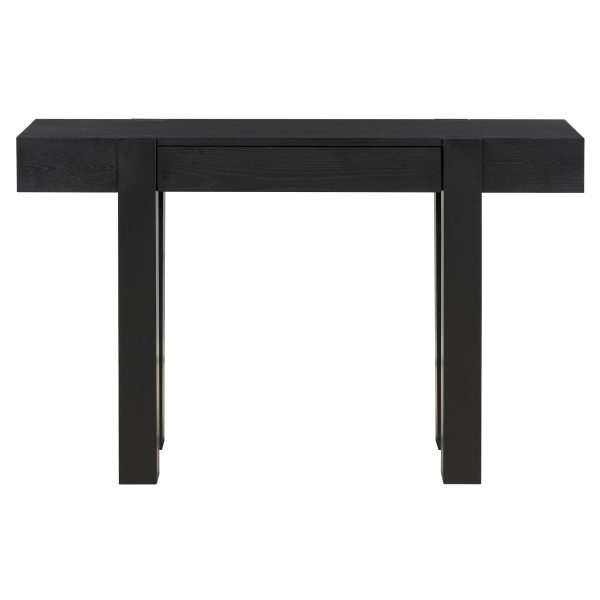 2-136.jpg Rustic Minimalist Wooden Console Table with Hidden Drawer & Side Power Outlet, Versatile Entryway Table for Entryways, Living Rooms & Home Offices