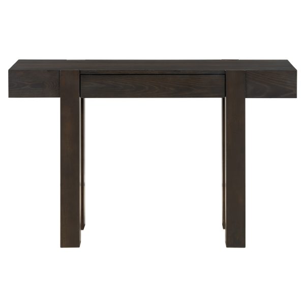 Rustic Minimalist Wooden Console Table with Hidden Drawer & Side Power Outlet, Versatile for Entryways, Living Rooms & Home Offices