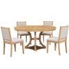 2-142.jpg Retro 5-Piece Dining Set: Extendable Round Table & 4 Upholstered Chairs for Dining Room & Living Roo