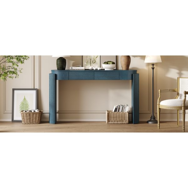 2-145.jpg Entryway Console Table with Natural Wood Grain, Fluted Design, Oval Top & 2 Drawers for Hallway & Living Room