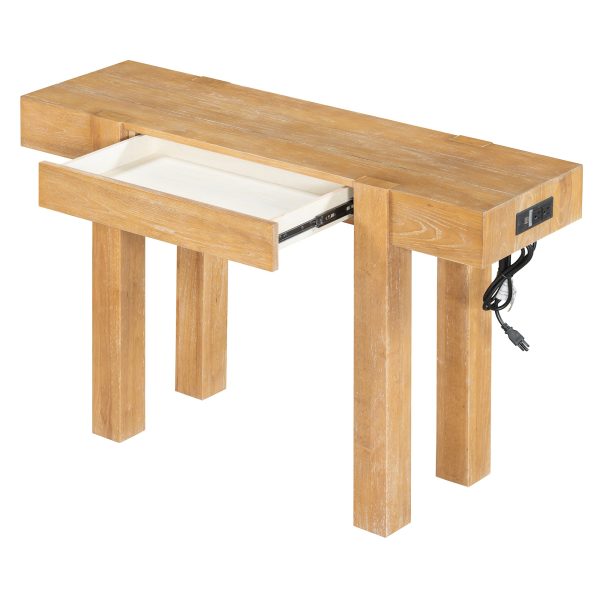 2-146.jpg Rustic Minimalist Wood Console Table with Hidden Drawer & Side Power Outlet, Ideal for Entryways, Living Rooms & Home Offices