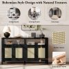 2-147.jpg Bohemian Rattan Storage Buffet Cabinet with Solid Wood Frame, Push-to-Open Sideboard with 3-Level Adjustable Shelves for Living & Dining Rooms