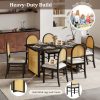 7-Piece Farmhouse Dining Set for 6, 59.8" Rectangular Table with Distressed Oak Veneer + 6 Rattan Chairs, Rustic Kitchen Furniture for Dining Room