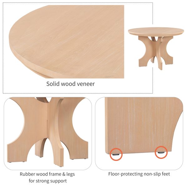 5-Piece Rustic Round Dining Set with 3 Upholstered Chairs + Curved Bench, Perfect for Dining Room/Kitchen/Living Room