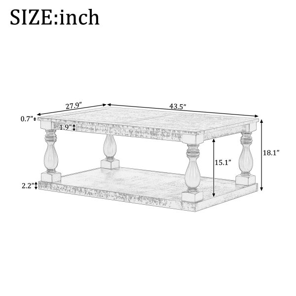 Vintage Coffee Table with Artistic Vase Column Legs and Luxurious Pine Veneer, Boasting Timeless Charm for Living Room & Study