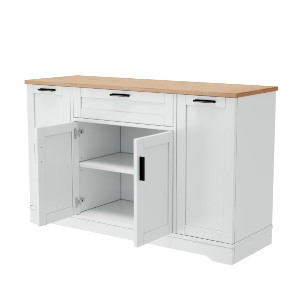 Multi-Functional Storage Sideboard with Extendable Dining Table, Adjustable Shelves & 3-Tier Pull-Out Rack, Versatile Kitchen Island Storage for Kitchen, Dining Room and Living Room