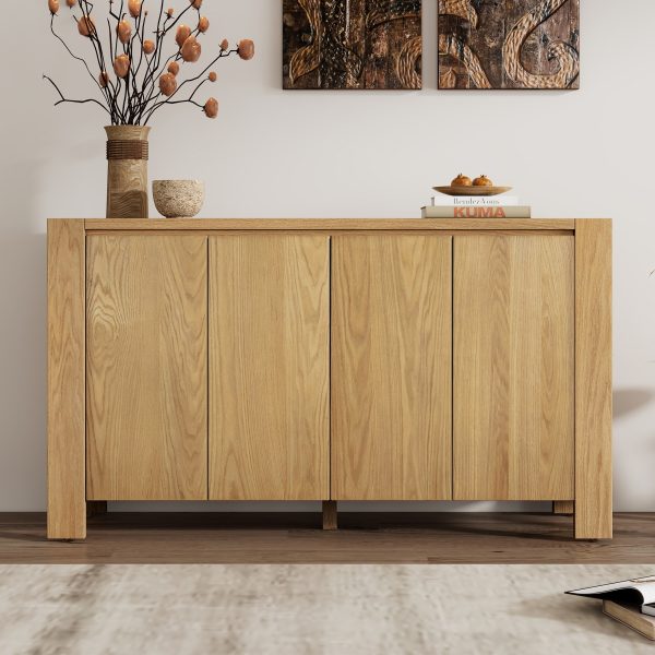 2-179.jpg Retro 4-Door Wooden Buffet Cabinet with Distressed Finish & Adjustable Shelves, Storage Sideboard for Dining Room, Kitchen & Living Room