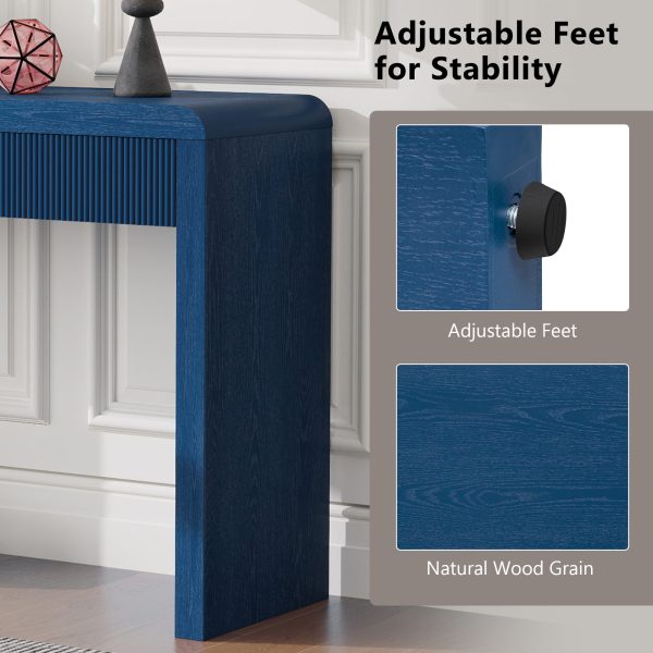 Rustic Console Table with 3 Fluted Drawers, Solid Wood Veneer Entryway Table with Natural Wood Grain for Living Room & Hallway
