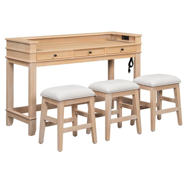 4-Piece Dining Set for 3, Retro Kitchen Table & Chair Set with 3 Storage Drawers, Perfect for Small Spaces