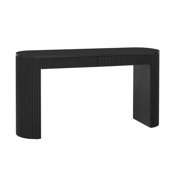 2-19.jpg 58.3" Entryway Console Table with Large Tabletop & Double Drawers, Featuring Arched Sturdy Legs with Stripe Detailing, Pine Veneer Sofa Table with Adjustable Feet for Living Room, Hallway, Foyer & Kitchen