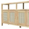 Bohemian Rattan Buffet Storage Cabinet with Solid Wood Frame, 3-Position Adjustable Shelves & Push-to-Open Handle-Free Design for Living & Dining Rooms