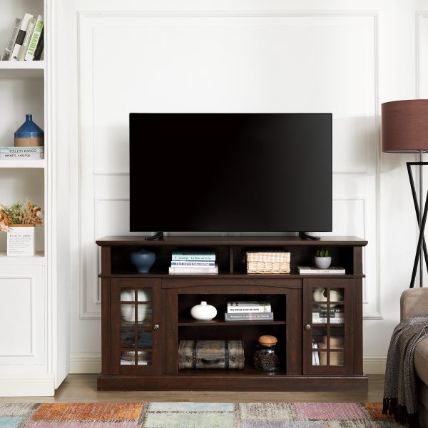 Classic TV Media Stand & Modern Entertainment Console C Compatible with TVs Up to 65 Inches, Featuring Open and Closed Storage Compartments