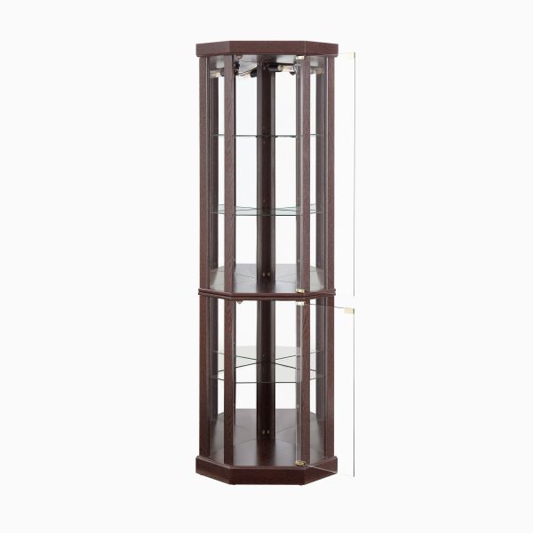 Corner Lighted Glass Curio Cabinet C Corner Display Case for Living Room, Ideal for Antique Collections, Wine & Bar Glass Storage (Light Included)