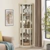 Corner Lighted Glass Curio Cabinet  Display Case for Living Room, Ideal for Antiques, Wine & Bar Glass Storage, Built-in Light Included