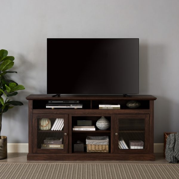 Modern Farmhouse TV Stand for TVs Up to 65", Media Console Entertainment Center with Glass Doors for Living Room