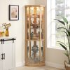 2-209.jpg Lighted Corner Glass Curio Cabinet with Built-in Light, Corner Display Case for Living Room Ideal for Antiques, Wine and Bar Glass Storage