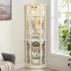 2-214.jpg Lighted Corner Glass Curio Cabinet, Wine & Bar Display Cabinet with Adjustable Glass Shelves & Carved Decor (Light Included)