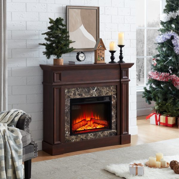 2-216.jpg Freestanding Electric Fireplace with Mantel & Realistic Stacked Stone Surround, Fireplace Heater with LED Flame, Remote Control & Timer
