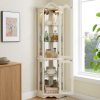 Lighted Glass Curio Cabinet with Tempered Glass Doors & Shelves, Crown-Style Corner Display Cabinet with Bulb Included C Decorative Corner Storage for Living Room & Bedroom
