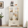 2-218.jpg Lighted Glass Curio Display Cabinet with Adjustable Glass Shelves, 2 Doors & 1 Drawer, Bulb Included