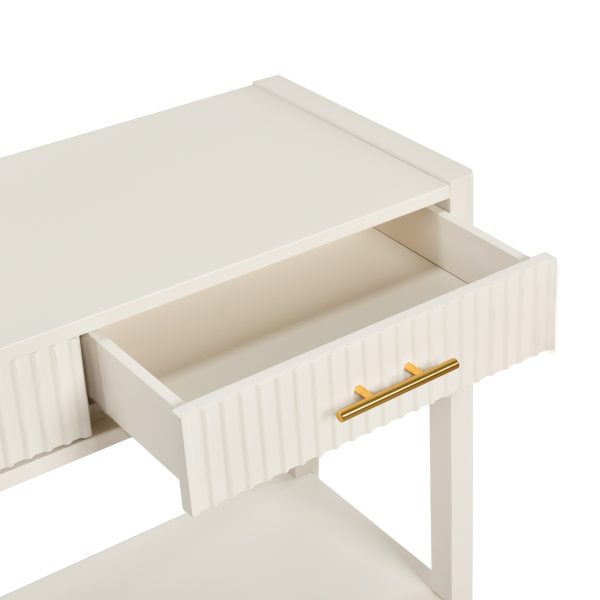 60" Beige Painted Console Table with 3 Drawers & Storage Shelf, Farmhouse Wooden Entryway Sofa Table for Living Room, Hallway, Entryway, Foyer and Corridor