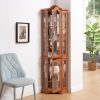Lighted Corner Glass Curio Cabinet with Tempered Glass Doors & Shelves, Crown?Style Display Cabinet with Built?in Bulb, Decorative Corner Storage for Living Room & Bedroom