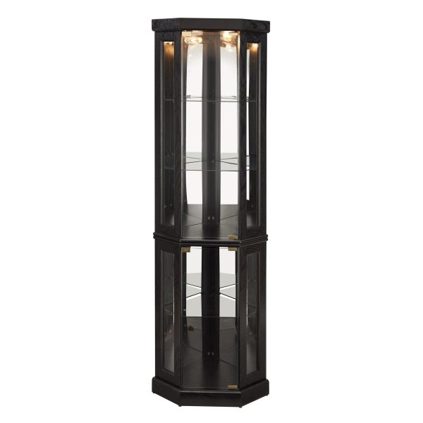 2-224.jpg Lighted Corner Curio Cabinet C Elegant Display Case for Living Room, Ideal for Antique Collectibles, Wine & Bar Glass Storage