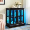 2-225.jpg LED Curio Display Cabinet, Antique-Style Showcase with Adjustable Shelves, Retro Design with Lattice Doors, Elegant Bookcase & Storage Cabinet for Home Decoration & Organization