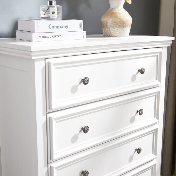 Modern 5-Drawer Dresser & Chest of Drawers, Farmhouse-Style Closet Organizer & Clothes Storage Cabinet for Living Room