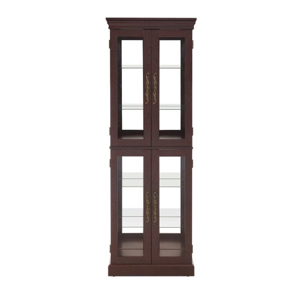 Lighted Glass Curio Display Cabinet with Wooden Frame, Multifunctional Glass Storage & Wine Cabinet, Ideal for Toy Display in Living Room, Kitchen and Pantry (Light Bulb Included)